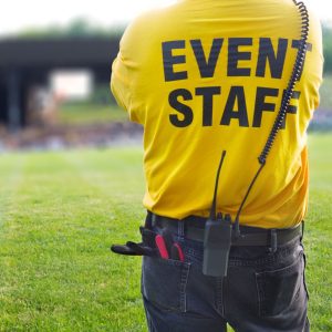 an event staff standing outside